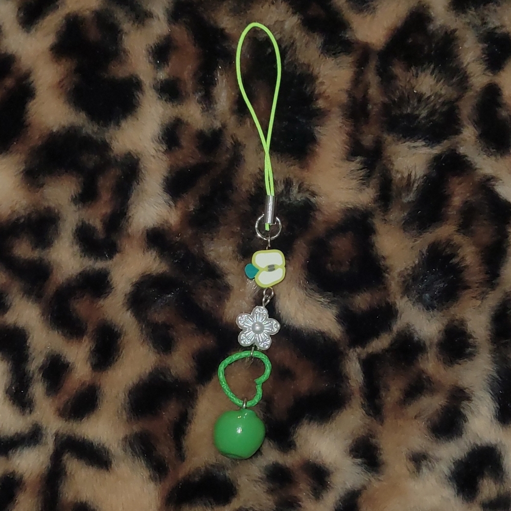 Green Beaded Phone Charm Keychain